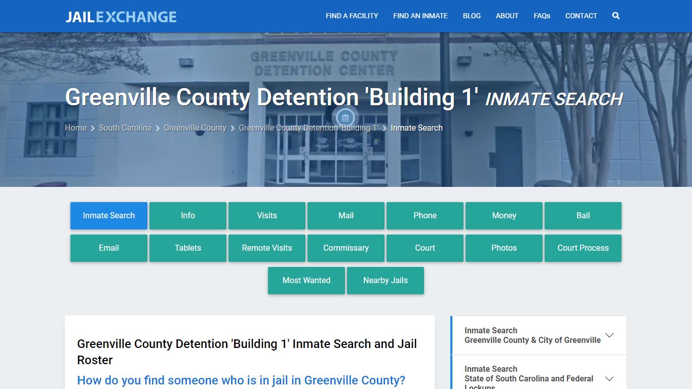 Greenville County Detention 'Building 1' Inmate Search - Jail Exchange